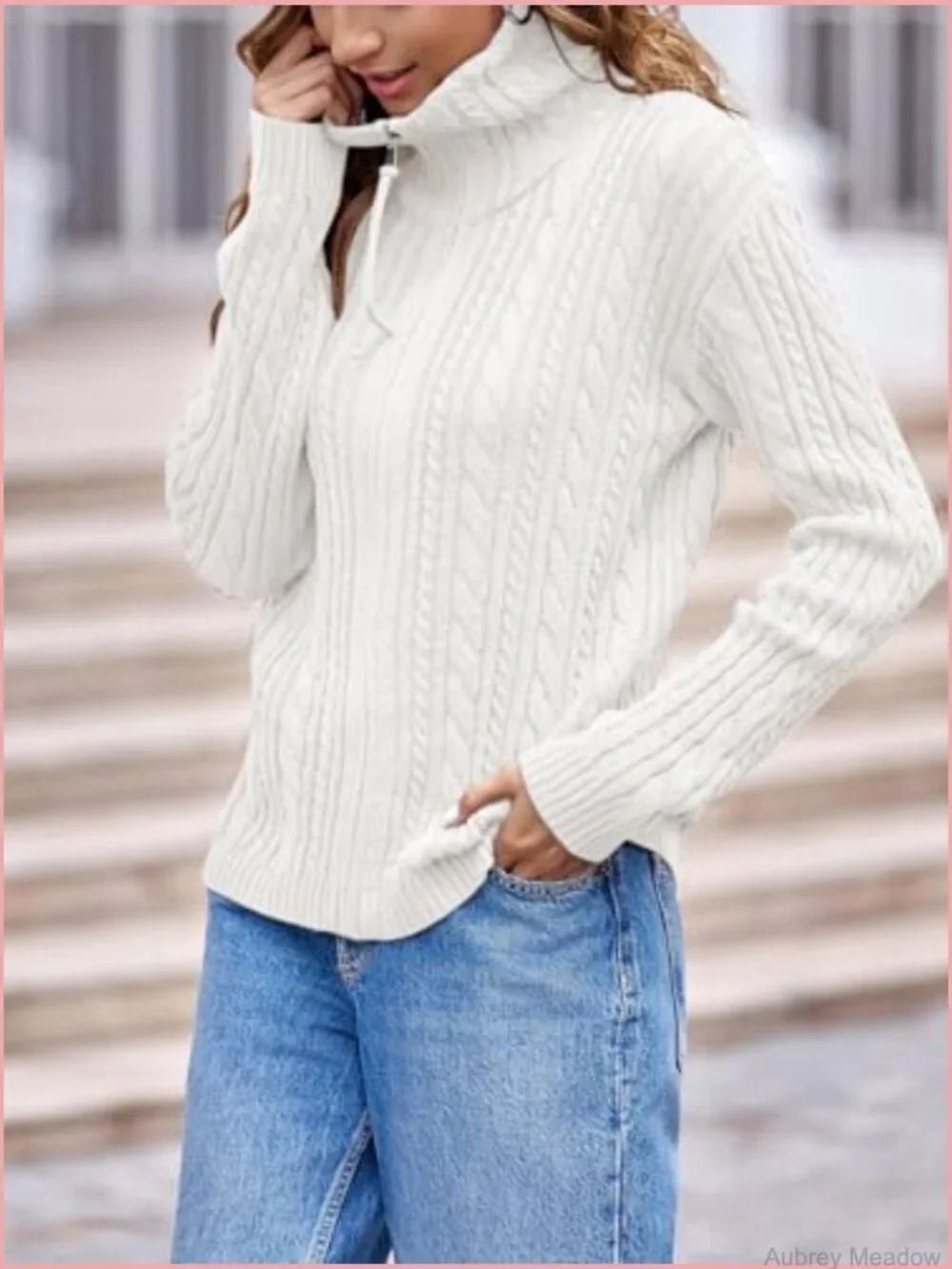 Cable Knit Zip Up Cardigan Sweater Open Front Long Sleeve Vintage
